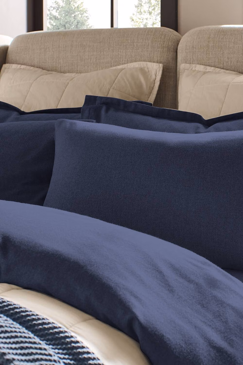 CHRISTY Flannel Marl Super Soft Brushed Cotton Standard Pillowcase Pair in Navy Blue – 2