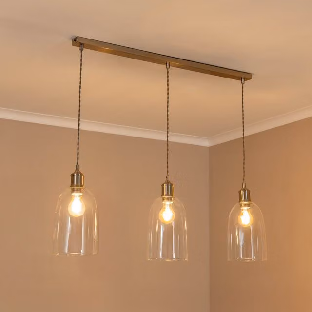 ValueLights Kira Glass Dome 3 Drop Bar Ceiling Pendant Light in Silver with LED Bulbs