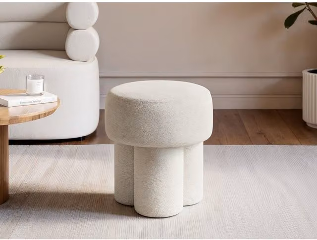 Solace+Co Ferro High Pouffe in Beige Fabric