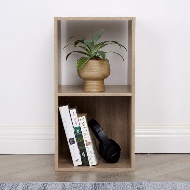 Home Garden Direct Jane 2x1 Bookcase with Cube Storage Boxes in Light Oak