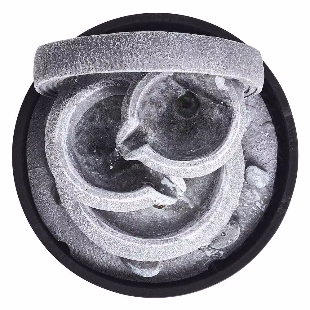 Livingandhome Grey Resin Tabletop Fountain with LED Light, W/D/H: 25.0 x 25.0 x 21.0 cm – 6