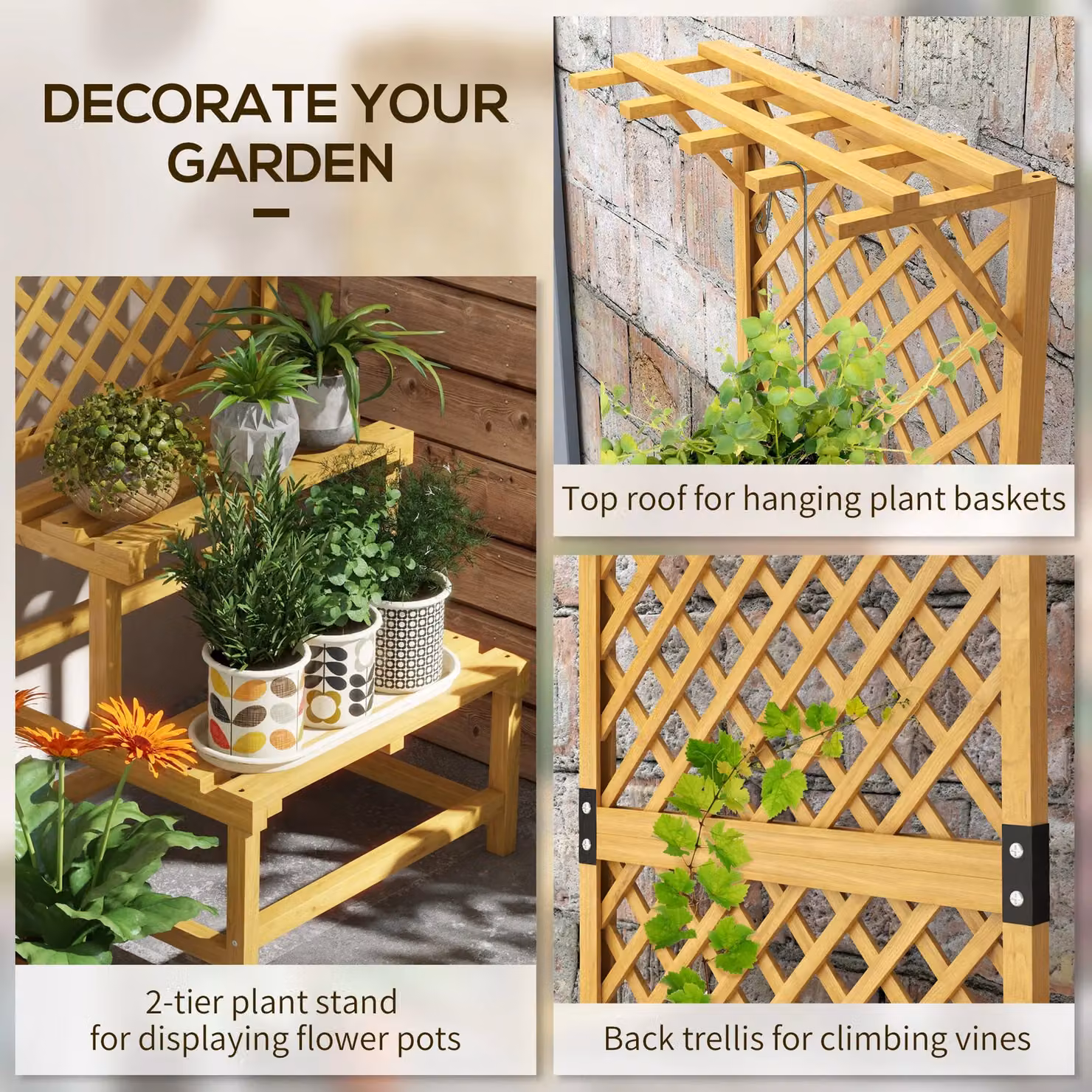 Outsunny Yellow Wooden Plant Stand with Trellis for Climbing Plants – 3