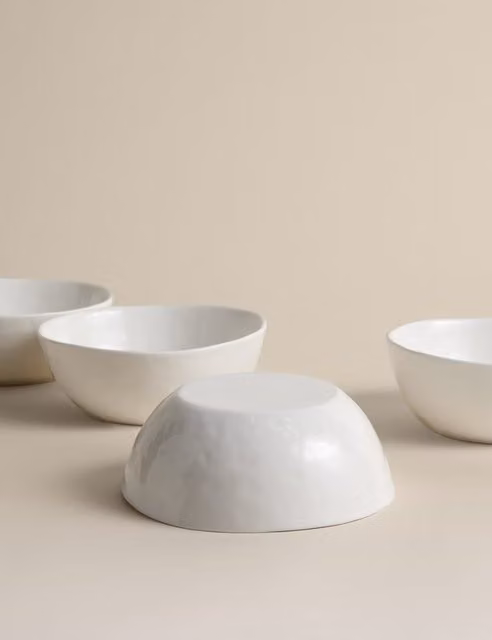 M&S Set of 4 White Artisan Ceramic and Bone China Cereal Bowls