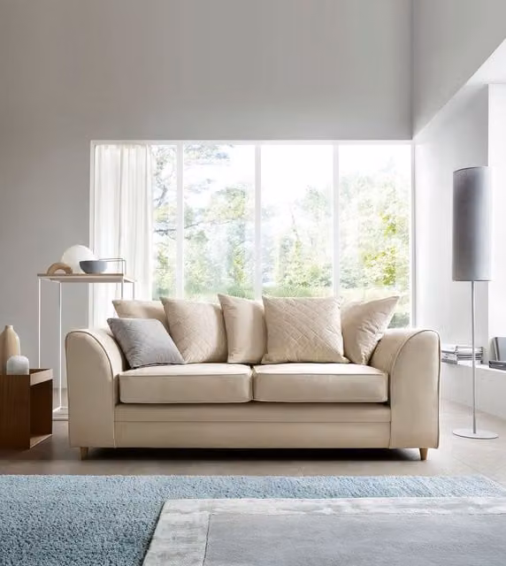 Abakus Direct Chicago 3 Seater Velvet Sofa in Beige, W/D/H: 180 x 89 x 78 cm – 1