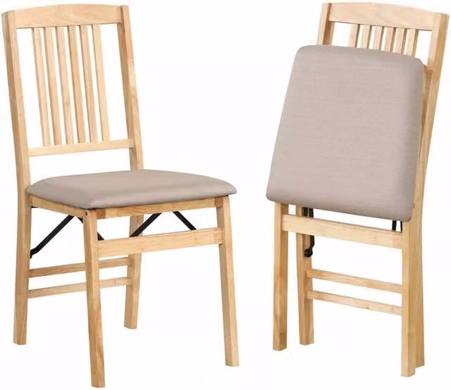 Costway Set of 2 Folding Upholstered Dining Chairs in Beige with Rubberwood Legs