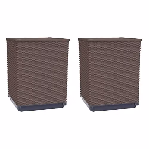 vidaXL Set of 2 Brown Polypropylene Planter Tubs, W/D/H: 30 x 30 x 37 cm