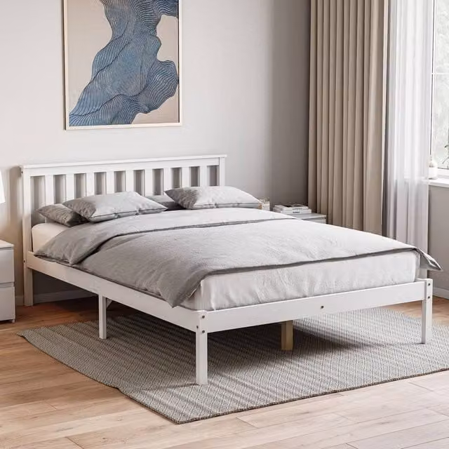 HD Designs Milan Solid Pine Wooden Bed in White, W/D/H: 140 x 200 cm