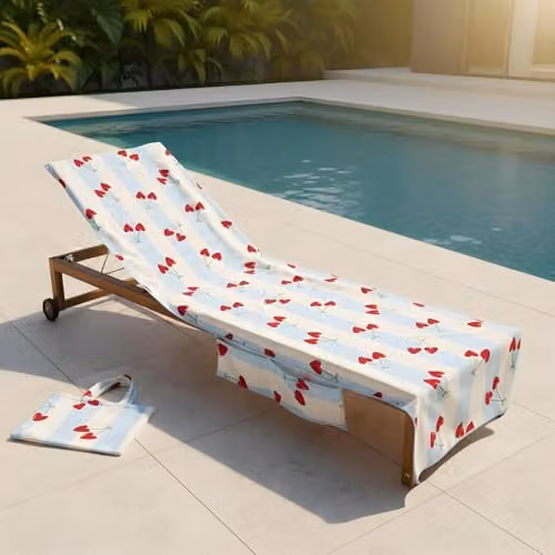 OHS Blue Heart Cherries Microfibre Beach Towel, W: 75 cm, L: 215 cm