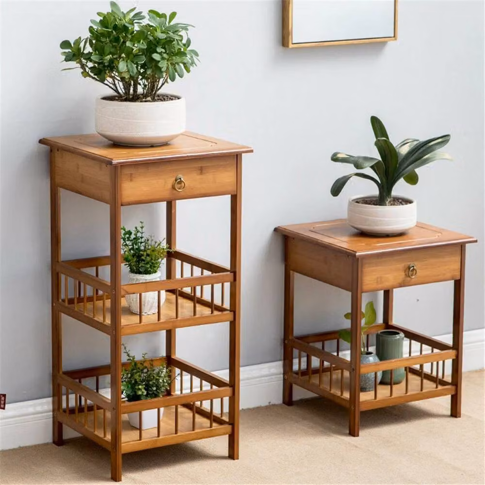 Kelvenix Brown Bamboo Plant Stand and Bedside End Table, W/D/H: 30 x 30 x 78 cm – 4