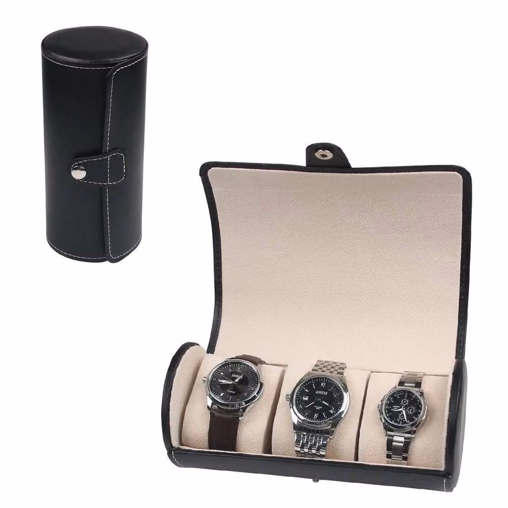 VOGREX 3 Grid Watch and Jewellery Storage Display Organizer Box in Black PU Leather – 5