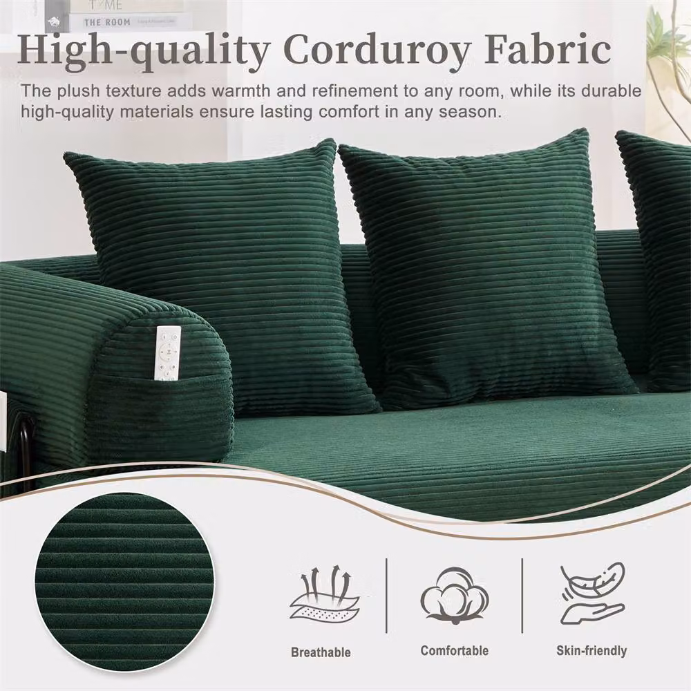 Direct Wicker 2 Pack Foldable Metal Frame L-Shape Sofa in Green with Sleeping Function and Scatter Cushions – 3