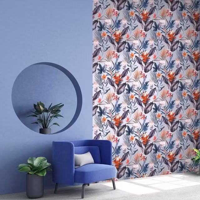 Debona Floral Tropical Jungle Wallpaper in Blue and Orange