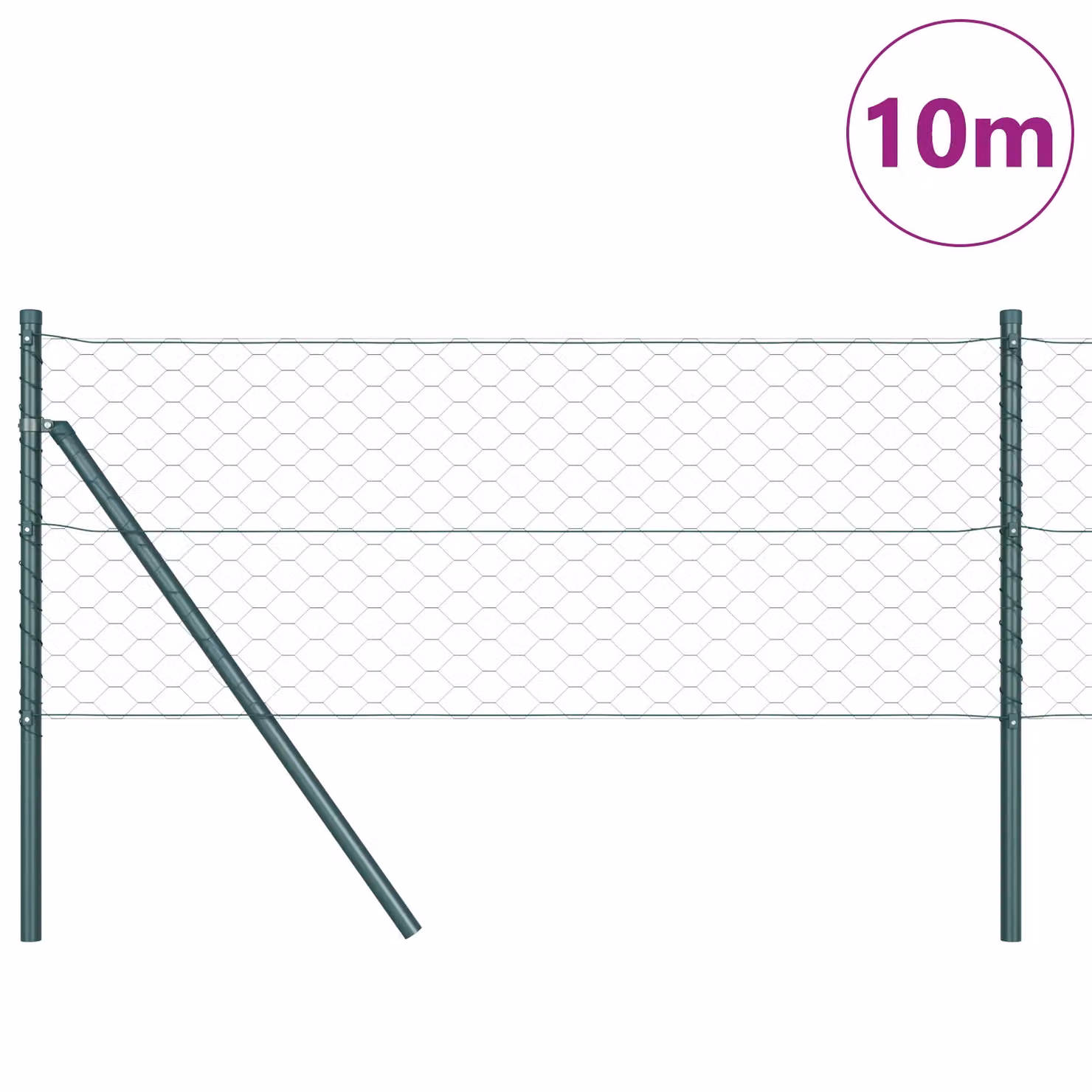 Berkfield Home Green PVC-Coated Steel Hexagon Fence, W: 0.6 m, L: 10 m – 3