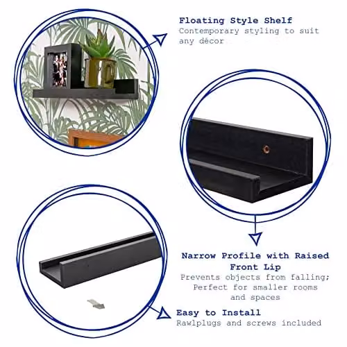 Harbour Housewares Pack of 2 Black Floating Picture Ledge Wall Shelves, 57 cm – 3