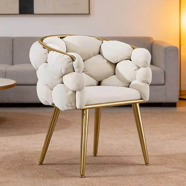 Ventryn Modern White Fabric Tub Accent Chair with Armrests