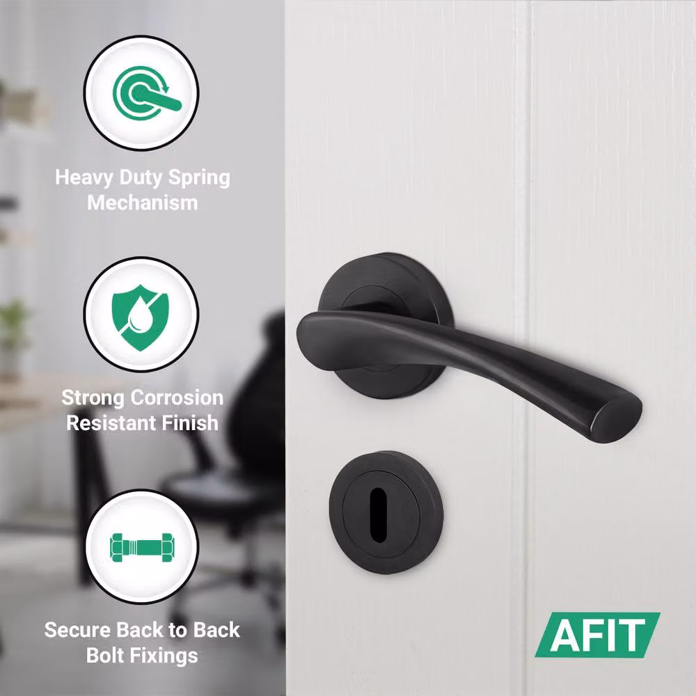 AFIT Matt Black Internal Lock Door Handle and Rose Set, 1 Pair, W/D/H: 15 x 15 cm – 3
