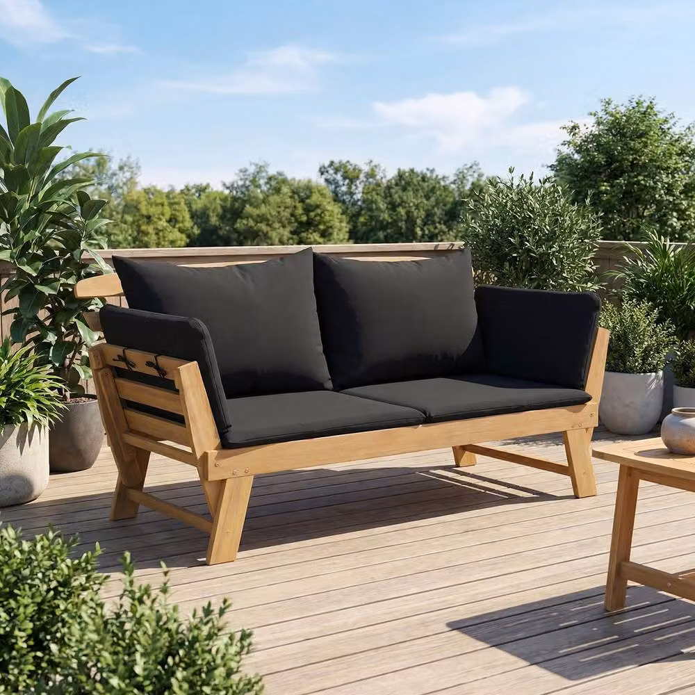 Costway Convertible Outdoor Daybed and Patio Sofa Bed with Adjustable Armrests in Black Acacia Wood – 10