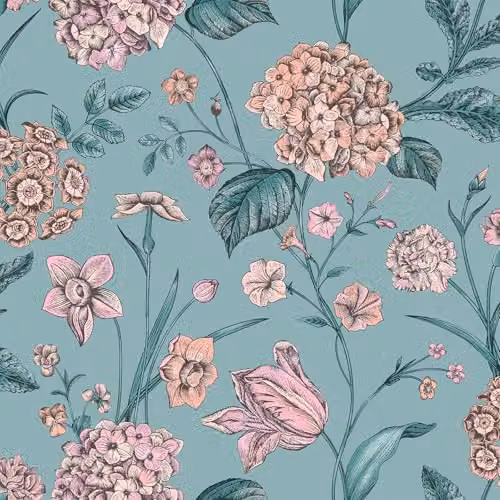 Rasch Amelie Hydrangea Petrol Teal Floral Botanical Wallpaper