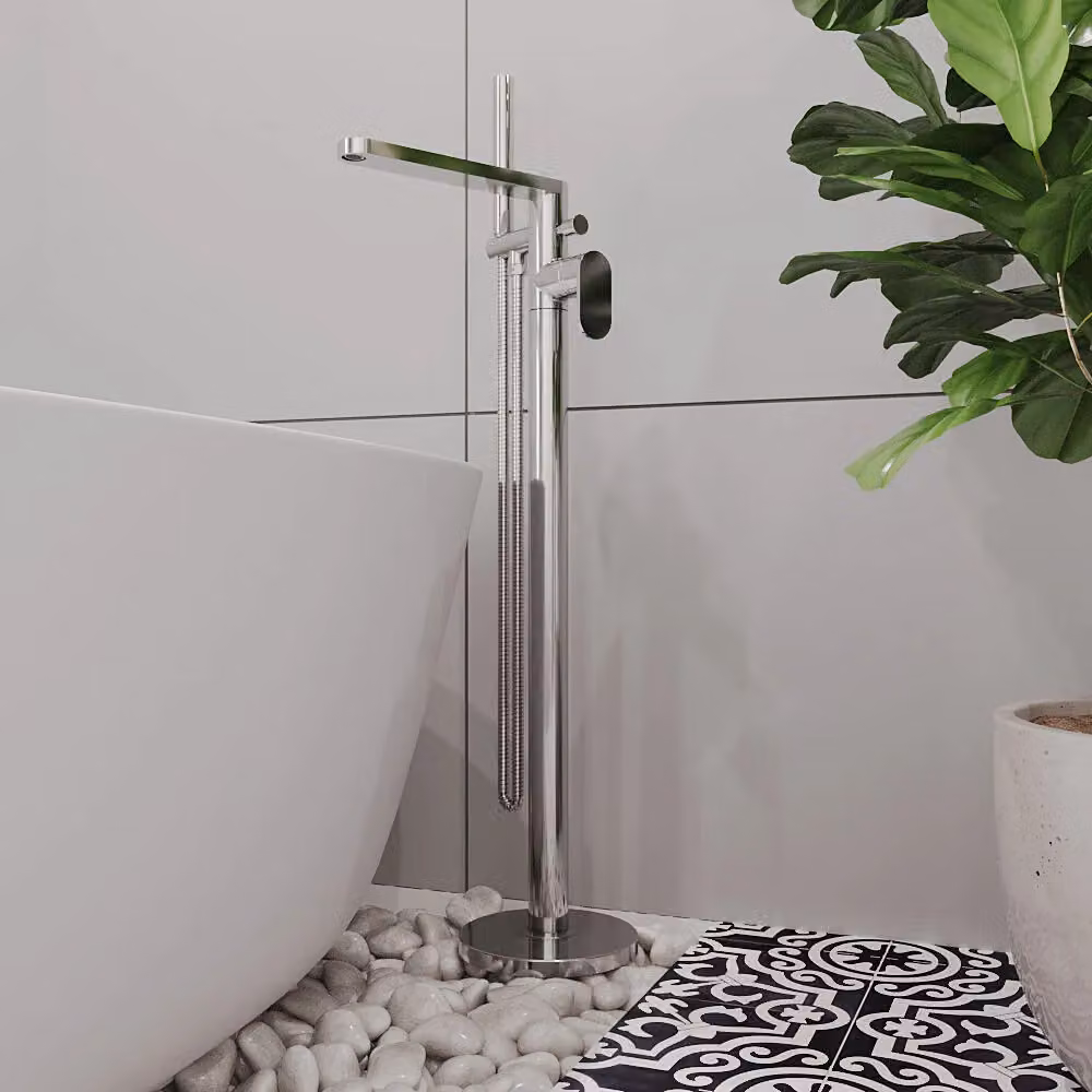 Balterley Current Freestanding Round Bath Shower Mixer Tap with Flat Spout, Chrome/Silver – 2