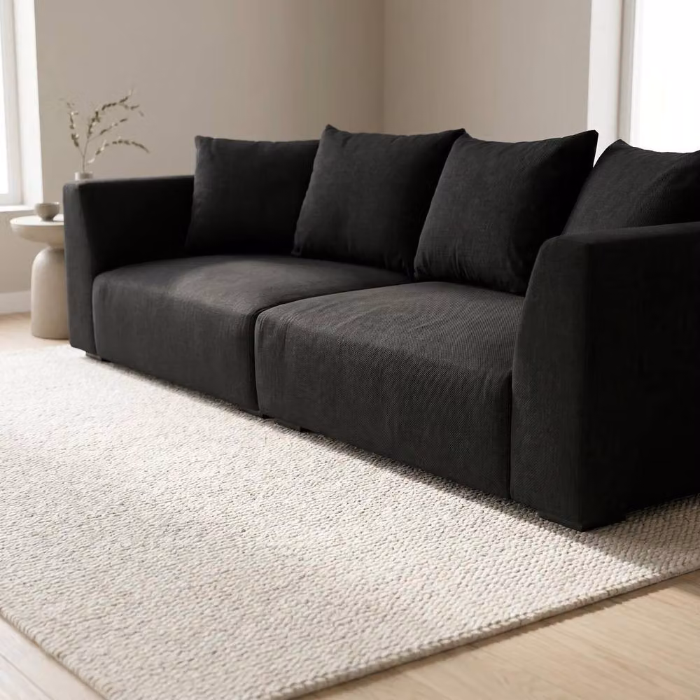 Abakus Direct Tokyo 3 Seater Sofa in Black Bamboo Basket Weave Fabric with Deep Seats – 3