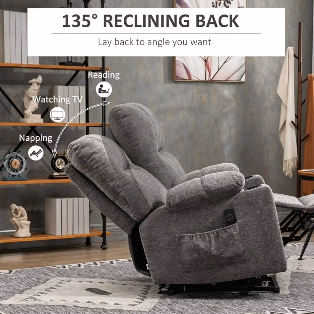 STILVORA Grey Fabric Power Lift Recliner Chair with Remote Control – 6