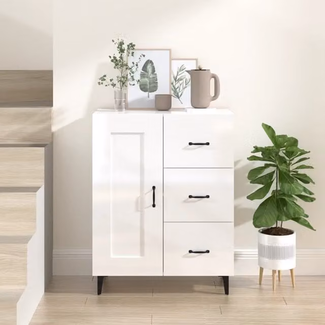 Berkfield Home High Gloss White Sideboard in Engineered Wood W/D/H: 69.5 x 34 x 90 cm – 1