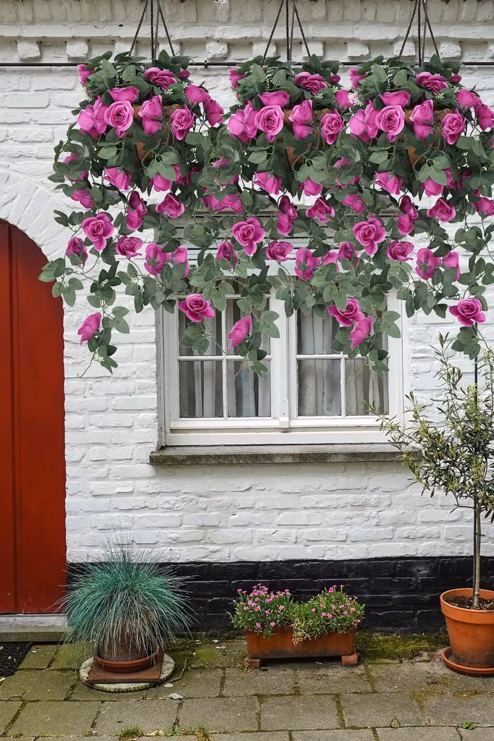 Neel Blue Artificial Rose Garland Vine with 18 Purple Flowers, 110 cm Hanging Silk Floral Foliage – 5
