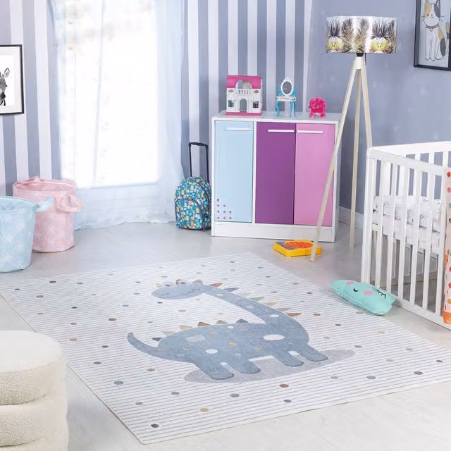 Livabliss Lilian Washable Kids Rug in Beige, Blue, Orange and Grey, W: 140 cm, L: 200 cm