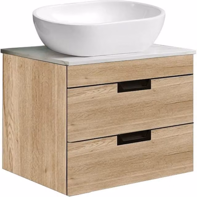 FORGEVIO Wood Grains Modern Wall Mounted Bathroom Vanity Unit with Basin and Soft Close Doors in Natural Wood Finish, Width: 60 cm – 1