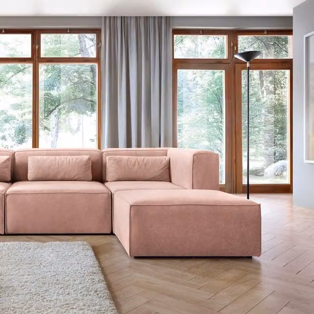 Abakus Direct Doris Reversible Corner Sofa in Pink Cord Fabric, W: 282 cm, D: 163 cm, H: 73 cm – 1