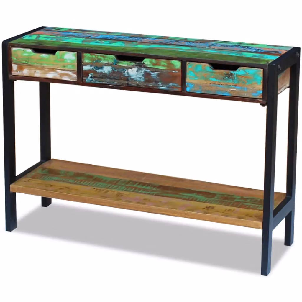 Berkfield Home Retro Sideboard with 3 Drawers in Multicolour Waxed Solid Reclaimed Wood and Metal