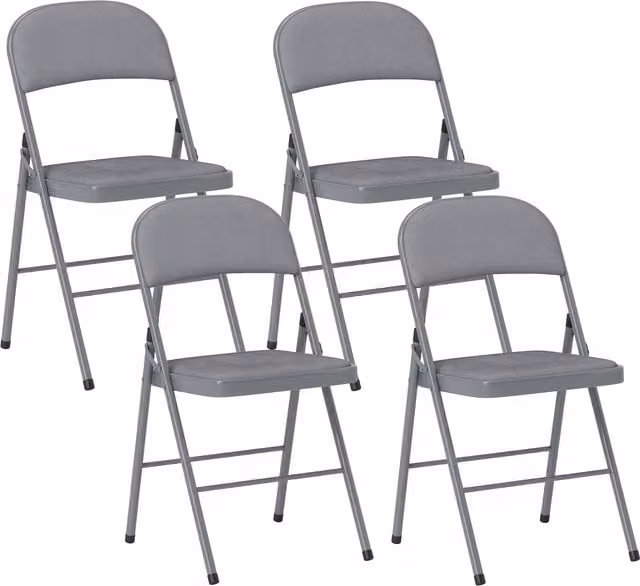 HOMCOM 4 Pack of Folding Velvet Party Chairs with Padded Seats and Steel Frame, Light Grey