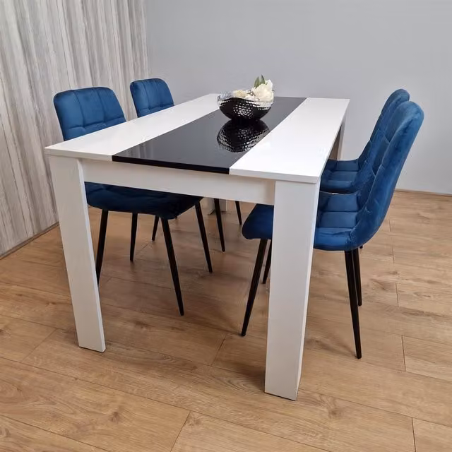 KOSY KOALA Modern Dining Table Set with 4 Blue Velvet Chairs in Brown