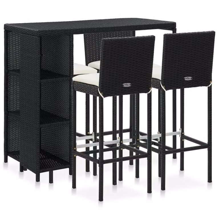 Berkfield Home 5 Piece Modern Poly Rattan Garden Bar Set with Cushions in Black
