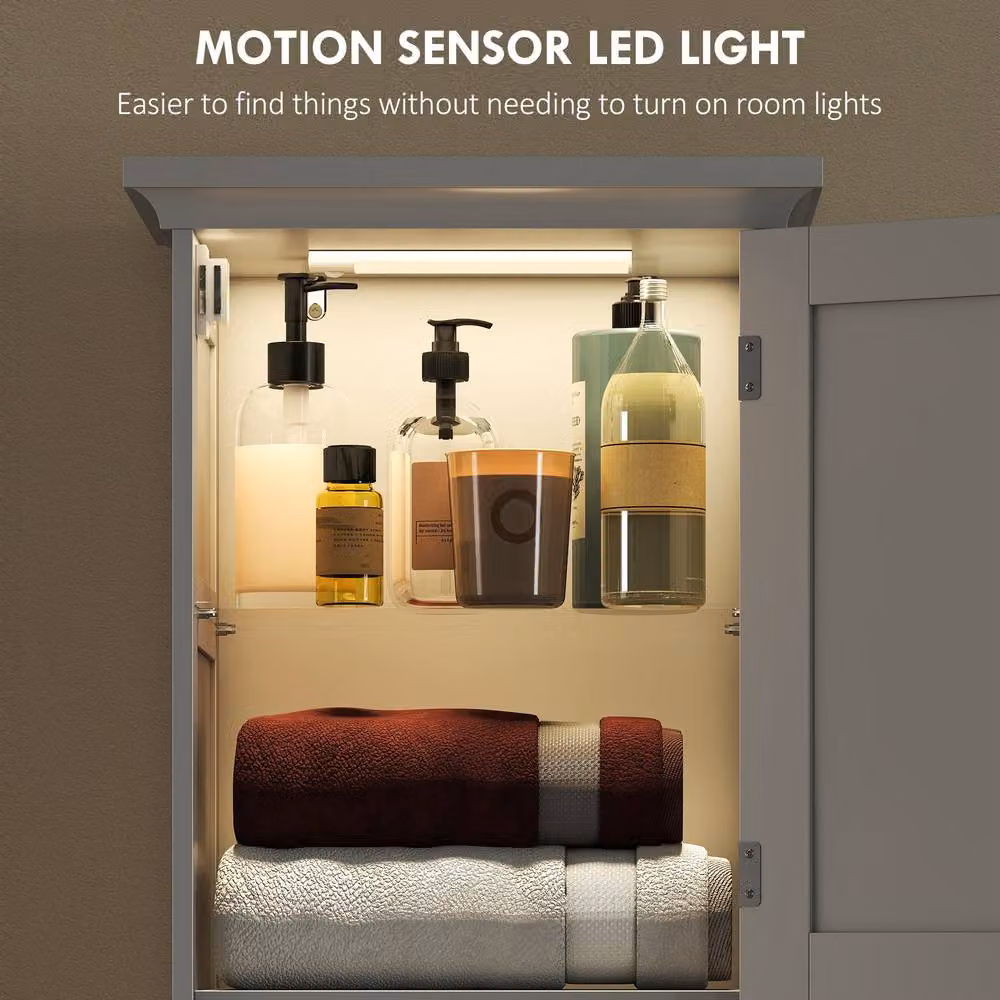 HOMCOM Freestanding White Bathroom Storage Cabinet with Integrated LED Light, W/D/H: 40 x 16 x 170 cm – 3