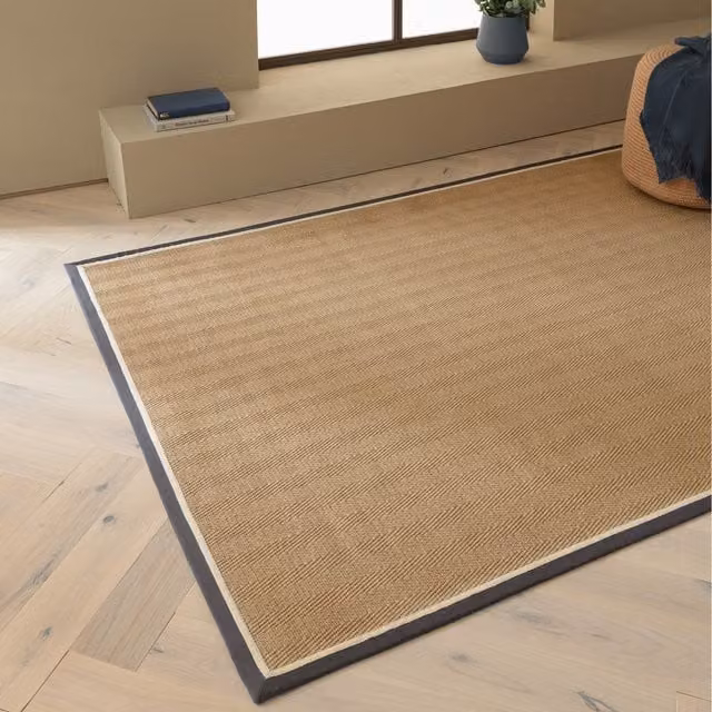 Asiatic Carpets Bordo Herringbone Jute and Cotton Area Rug, Beige, W: 160 cm, L: 230 cm