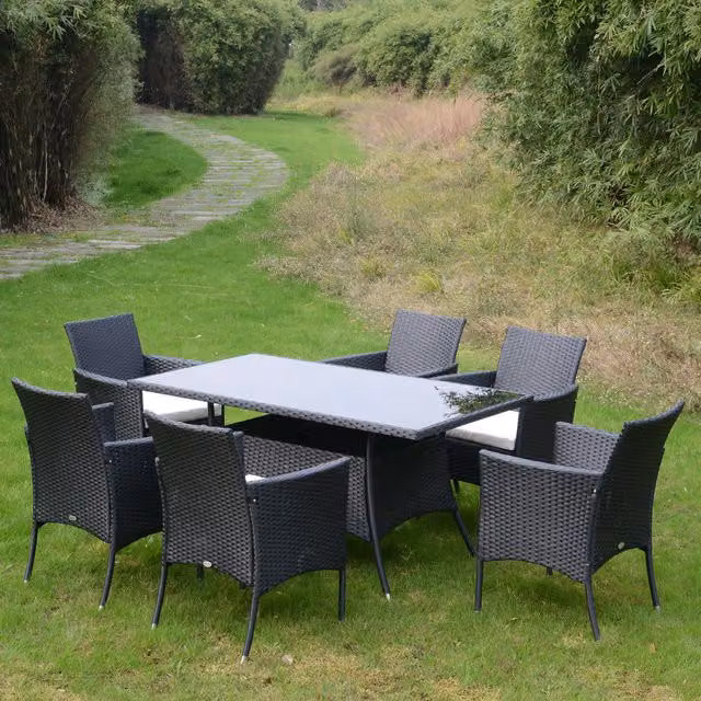 Outsunny Modern Rattan Wicker Cube Dining Set in Black