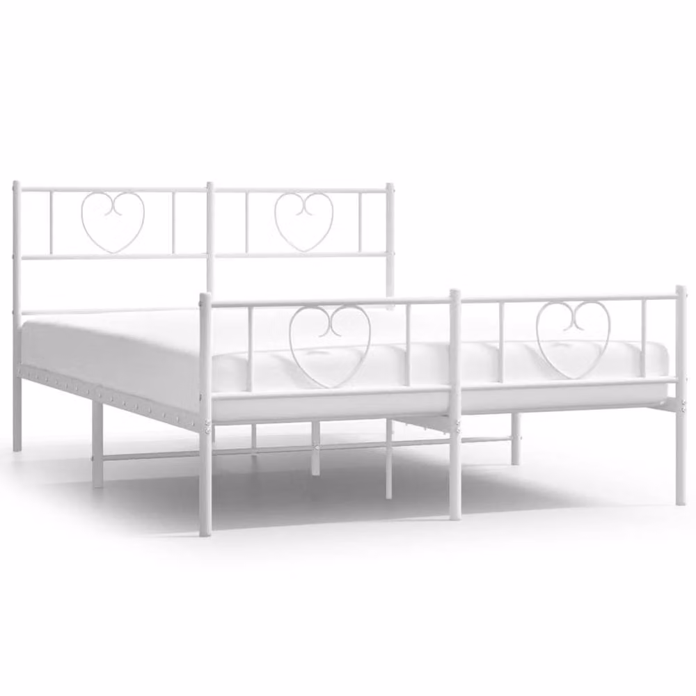 Berkfield Home Metal Bed Frame with Headboard and Footboard in White, W/D/H: 150 x 200 cm – 2