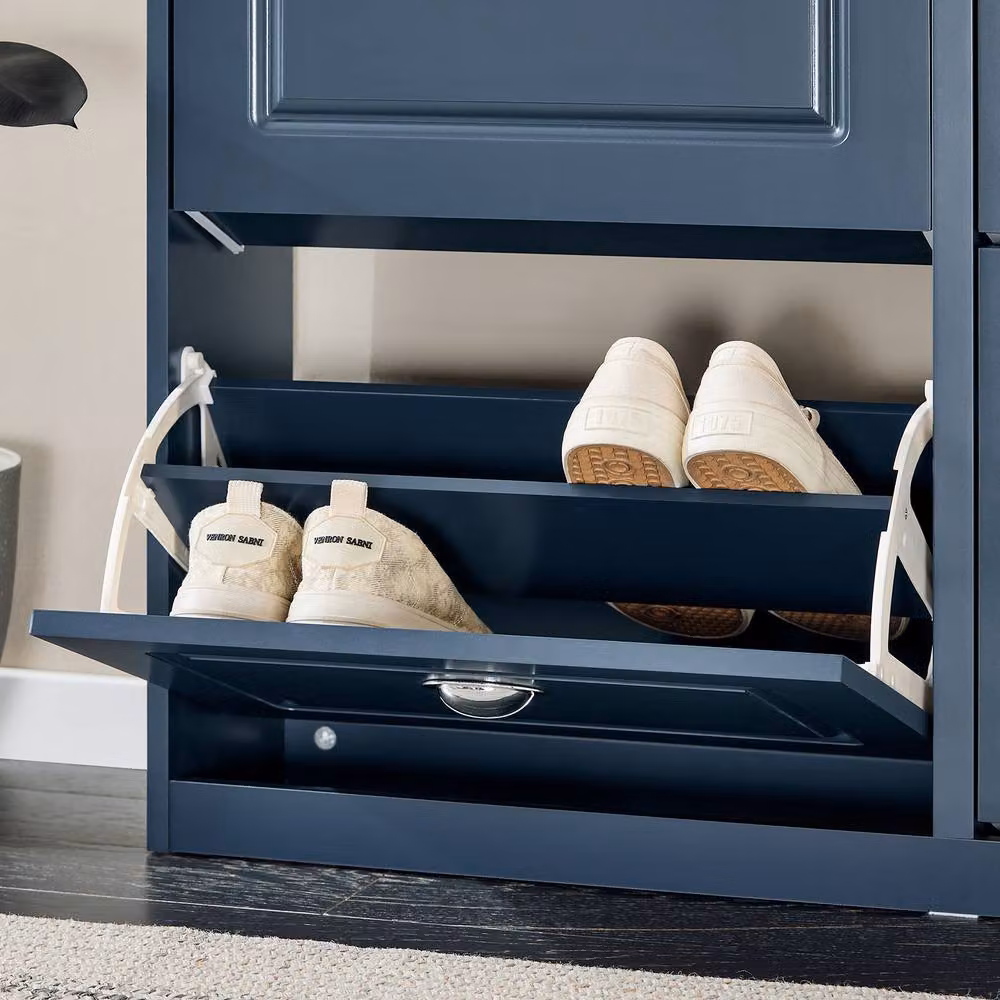 SoBuy Slim Modern Shoe Cabinet with Tilting Compartments in Matt Blue – 4