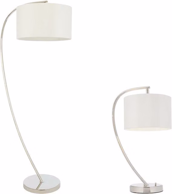 Loops Standing Floor and Table Lamp Set in Silver and White