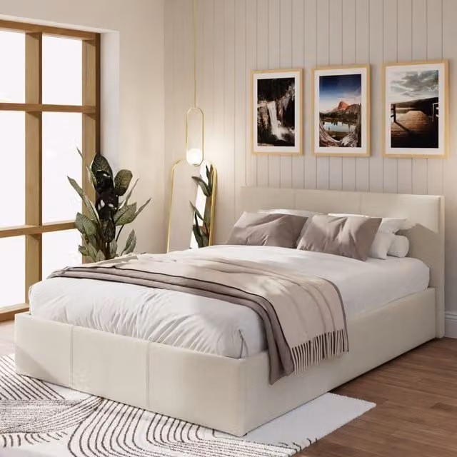 GFW End Lift Ottoman Bed in Natural Fabric, W/D/H: 140 x 200 cm