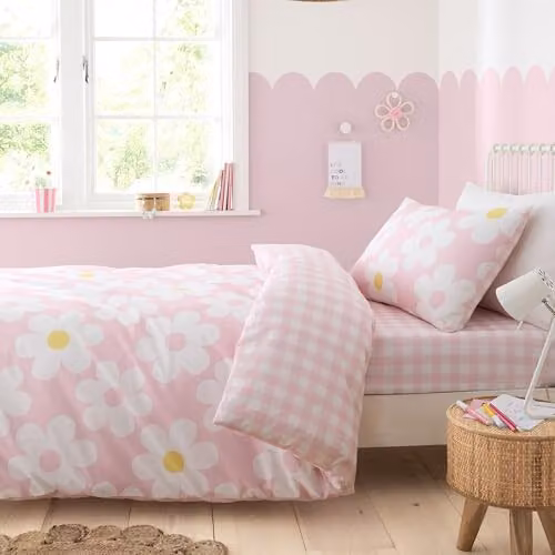 Ulster Weavers Bedlam Pink Flowers Reversible Duvet Cover and Pillowcase Set, W/D/H: 140 x 200 cm