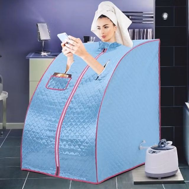 SHEONLY Personal Full Body Steam Sauna Spa with Remote Control and Folding Chair, Blue