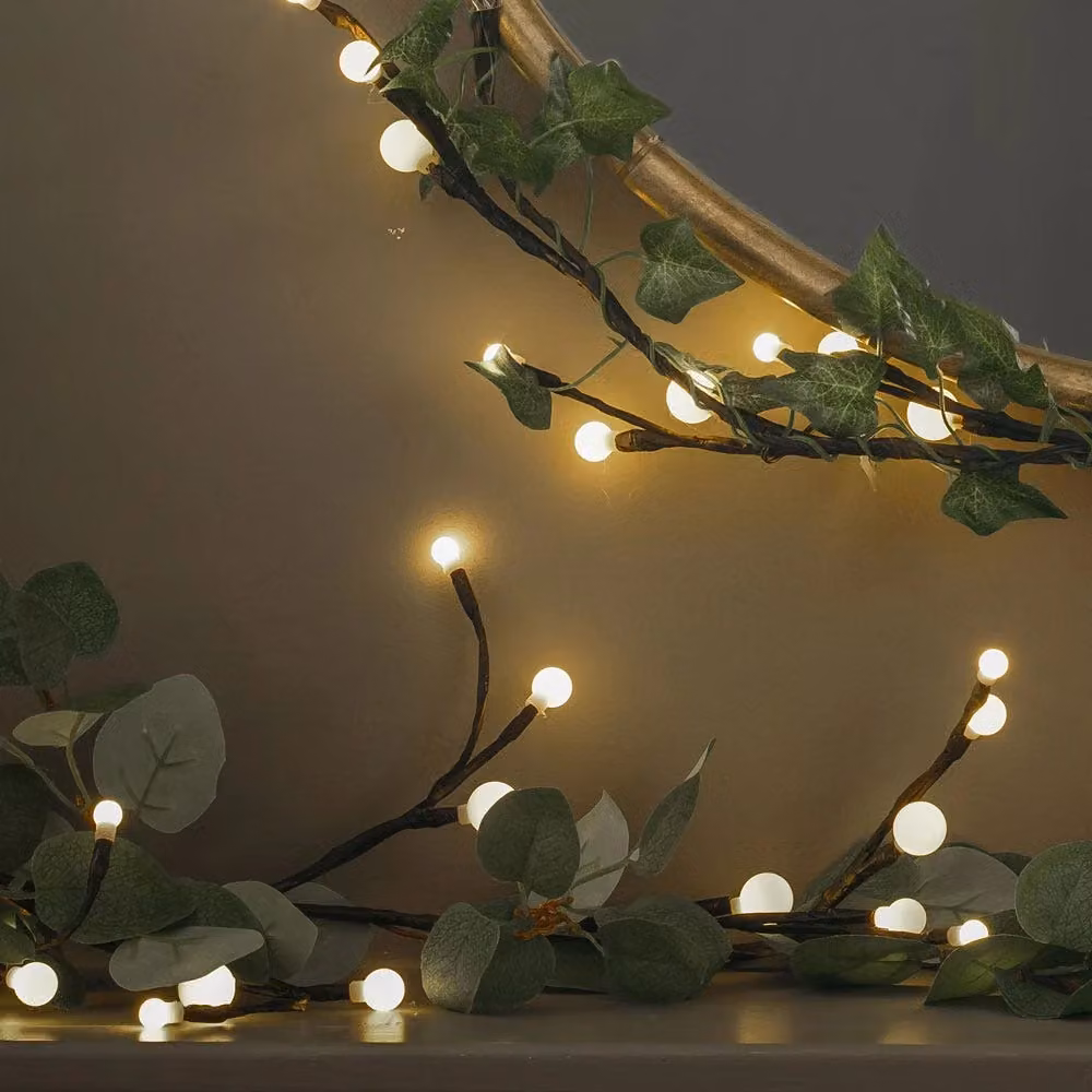 Noma Eucalyptus Berry LED Christmas Garland in Green with Warm White Lights