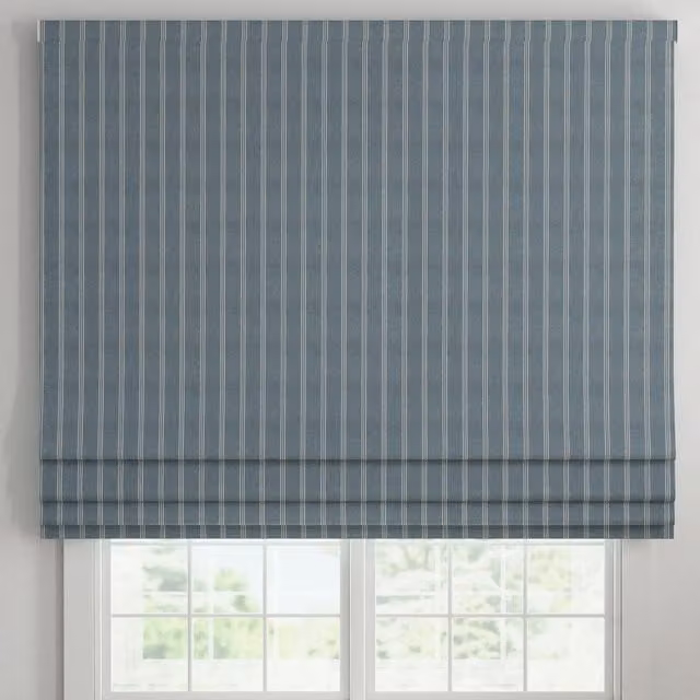 Ante Decor Latham Blue on Blue Printed Cotton Stripe Made to Measure Blackout Roman Blind