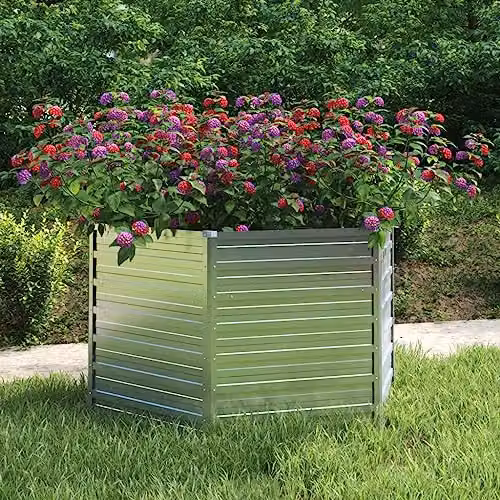 vidaXL Galvanised Steel Raised Garden Bed in Silver, W: 129 cm, D: 77 cm, H: 30 cm – 2