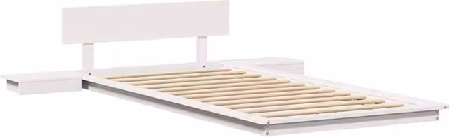 Berkfield Home White Solid Wood Floor Bed Frame with Bedside Shelves, 90 x 200 cm
