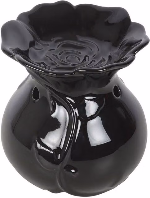 Something Different Black Ceramic Rose Oil Burner with Floral Design – 1