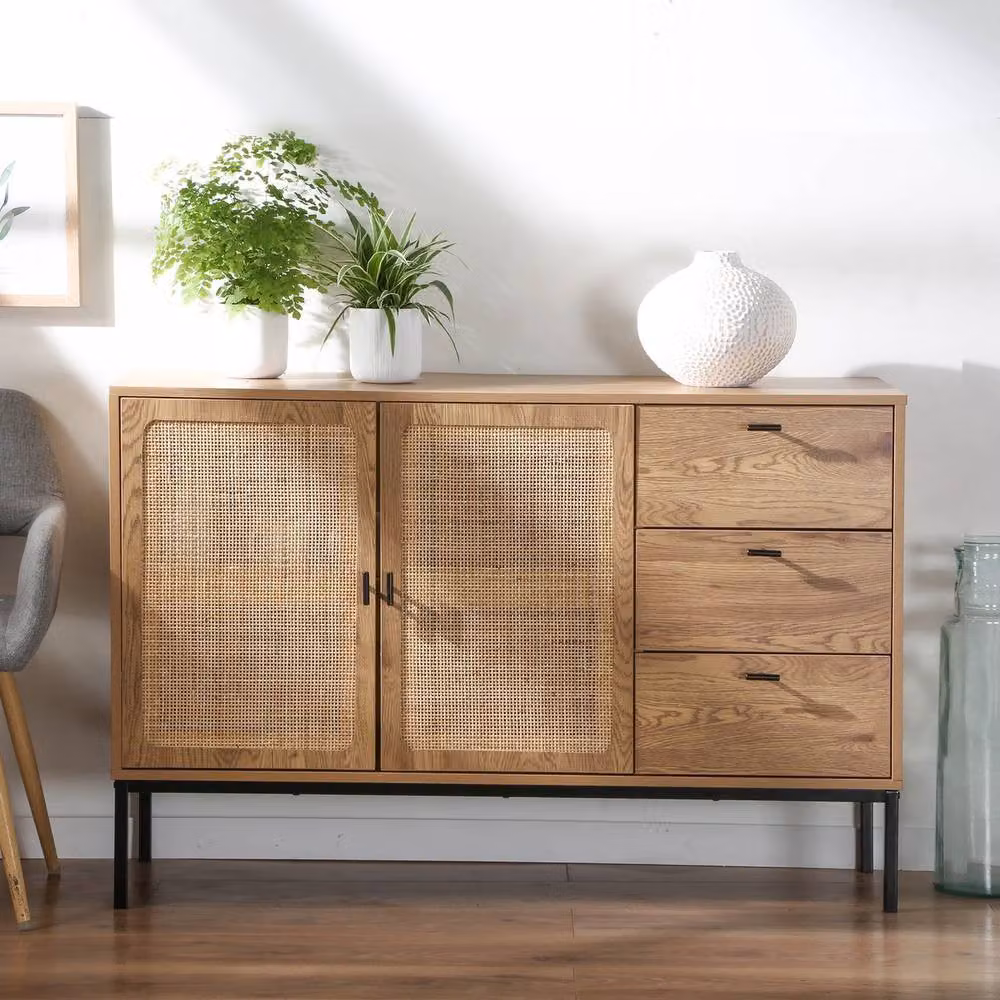 CALICOSY Jaya Rattan 2-Door and 3-Drawer Sideboard in Light Brown – 2