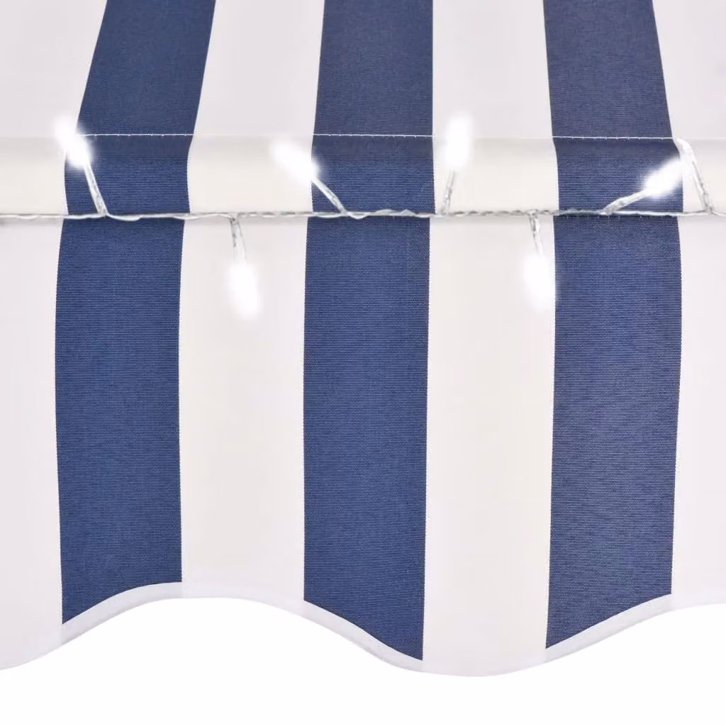 Berkfield Home Manual Retractable Awning with LED, Blue and White, Width: 200 cm – 3